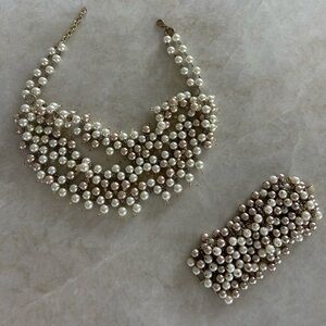 Stella & Dot layered pearls necklace and bracelet cuff set